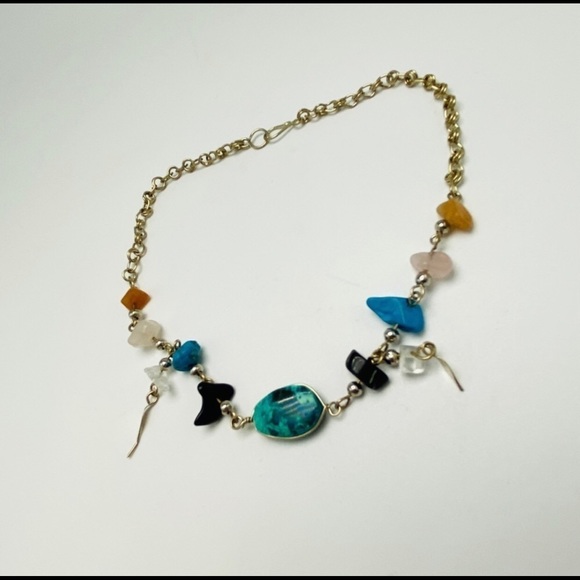 Artisan Gemstone Chrysocolla Onyx Turquoise Quartz Silver Chain Anklet Bracelet - Picture 8 of 13
